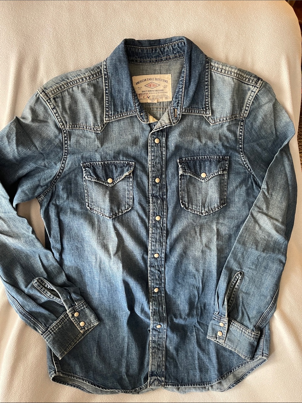 American Eagle Outfitters Men's Denim Button-Down Shirt - Light Blue
